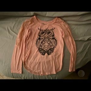 Girls long sleeve pink lace shirt